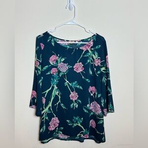 Anthropologie HD in Paris Size 14 Eira Green Floral 3/4 Sleeve Blouse